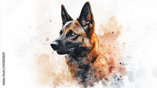 Vector illustration, watercolor painting of dog in the wild