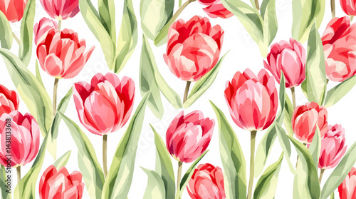 A Tulips print with a variety of colors and shapes. Flower pattern Background, Watercolor Tulips