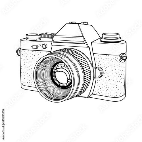Line Art Illustration of a Vintage 35mm Camera