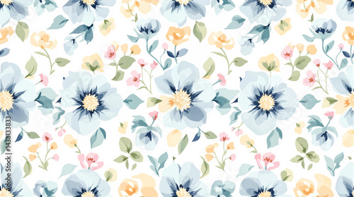 Seamless floral pattern, watercolor background pattern color flowers on white background