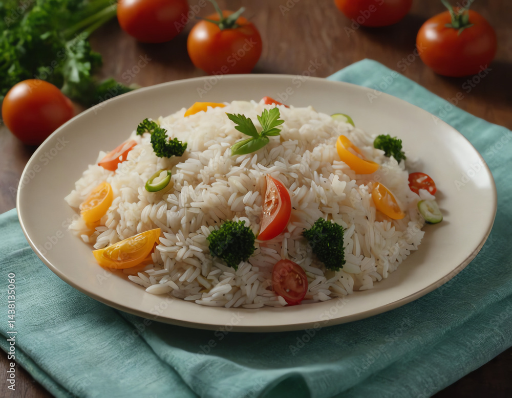 Vegetable rice serving high definition food photography