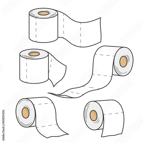 Toilet paper rolls, set of cartoon style drawings, illustrations