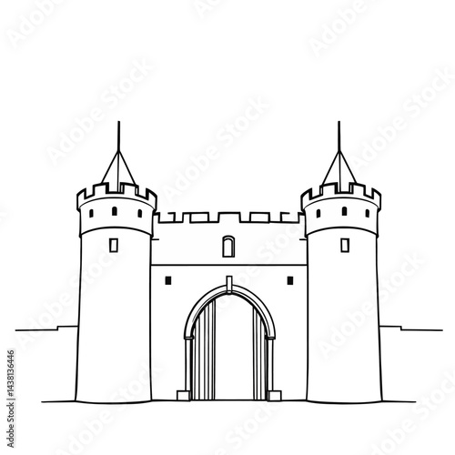 Castle Gatehouse Line Drawing Medieval Fortress Illustration