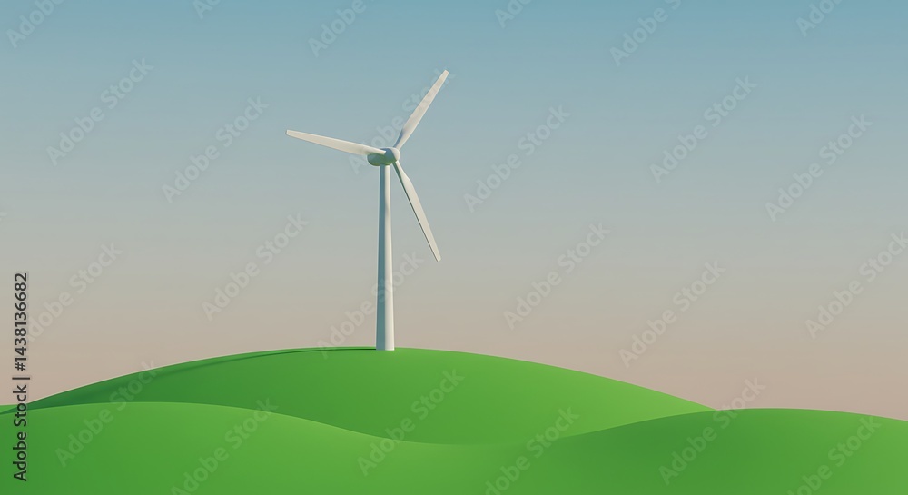 Fototapeta premium Wind turbine on a green hill harnessing sustainable energy resources
