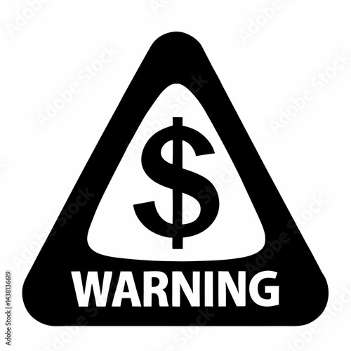 Dollar symbol inside warning sign, financial warning, caution, crisis, economy, danger, alert, financial loss, stock market, risk.