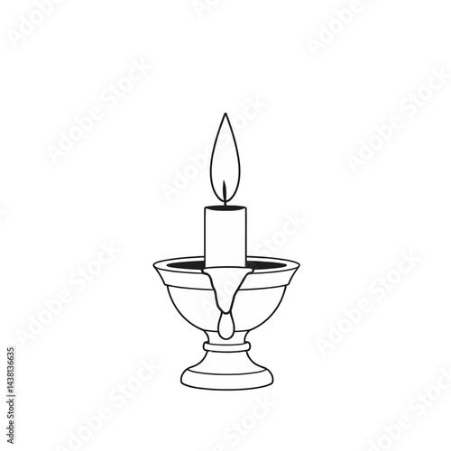 Single Lit Candle in a Holder Line Art Illustration