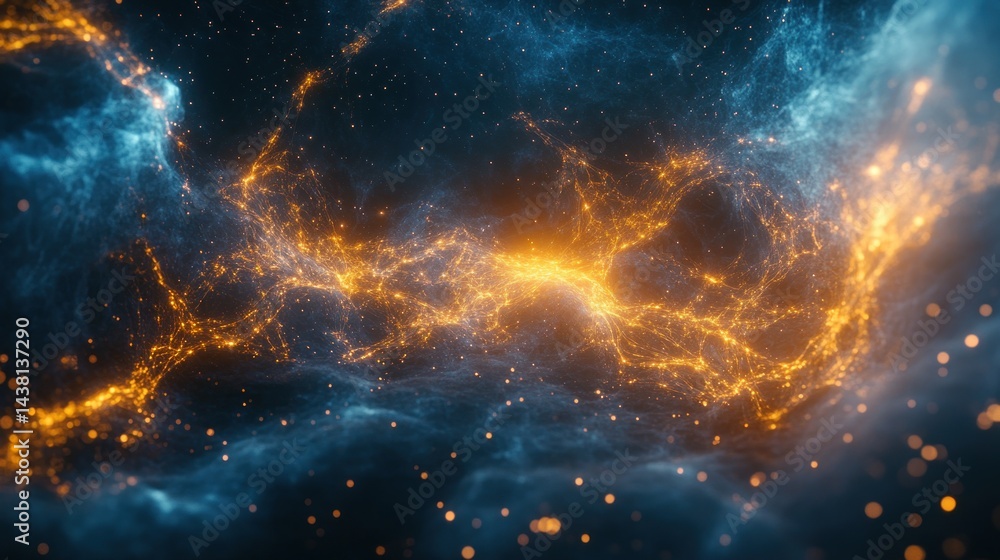 Naklejka premium Cosmic Nebula: A Celestial Dance of Orange and Blue