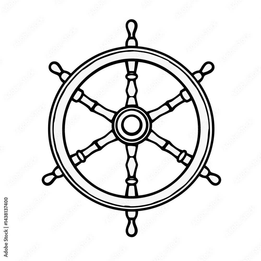 Obraz premium Classic Ship Wheel Nautical Illustration