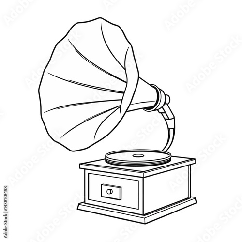 Vintage Gramophone Illustration Line Art