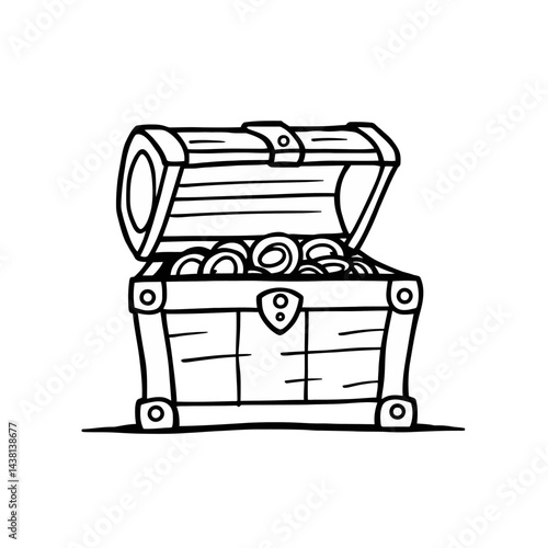 Open Treasure Chest Filled with Gold Coins Cartoon Illustration