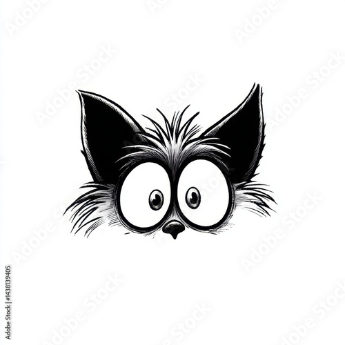  A black and white drawing of a cat's face