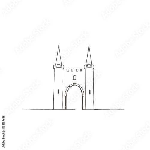 Simple Line Drawing of a Medieval Castle Gate