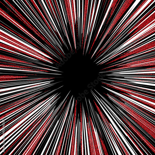 Manga background. Comic anime graphic pattern. Fast speed lines backdrop. Black, white and red speed lines burst effect with radial motion. Dynamic abstract vector illustration.