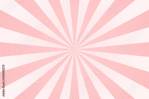 Circus pink background. Candy spiral background. Vintage radial pattern with sunbeams or starburst strips. Ice cream, carnival, fair pastel backdrop. Abstract vector illustration.