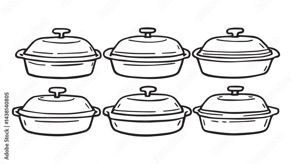 Casserole dish set line art Casserole dish set line art