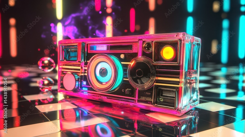 Fototapeta premium Playful, translucent boxy device illuminated with vibrant colors.