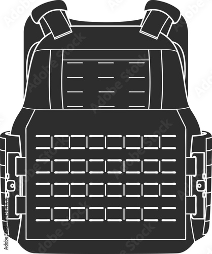 Combat body armor. Soldier's military equipment, black icon.