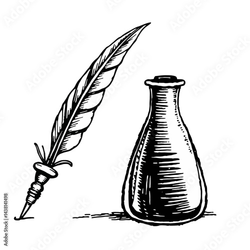 Quill Pen and Inkwell Vintage Illustration