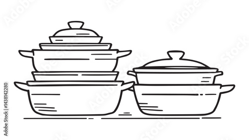 Casserole dish set line art
