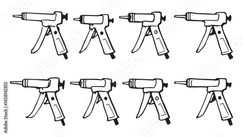 Caulk gun set line art