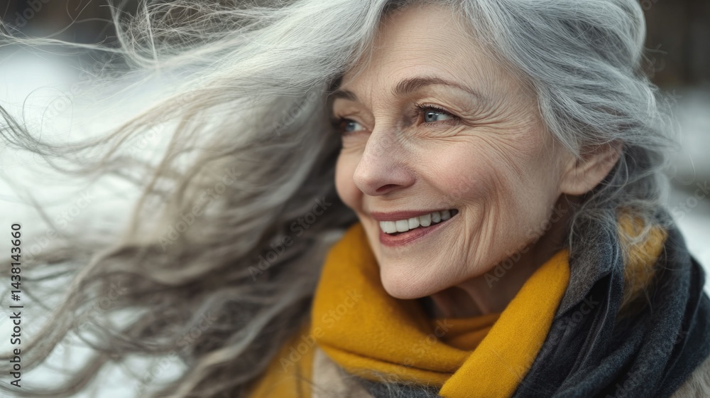An elderly woman exudes confidence and elegance, her silver hair catching the light as she gazes into the distance. An elderly woman exudes confidence and elegance, her silver hair catching the light as she gazes into the distance.