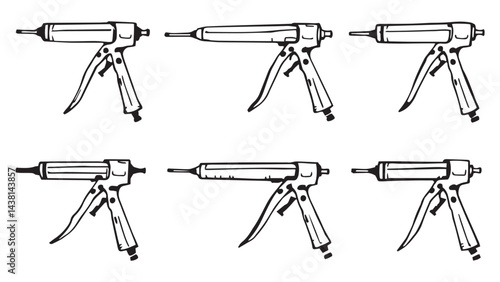 Caulk gun set line art