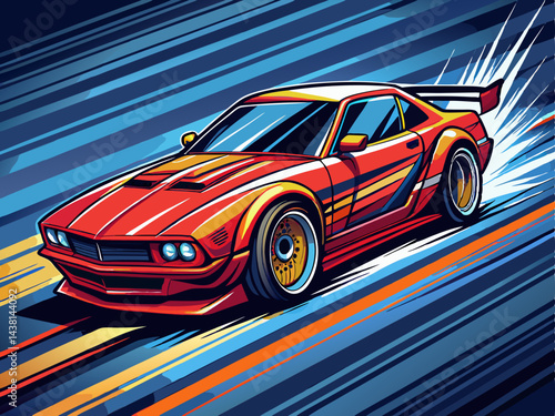 A dynamic vector of a fast race car with speed lines, placed on a solid asphalt-gray background
