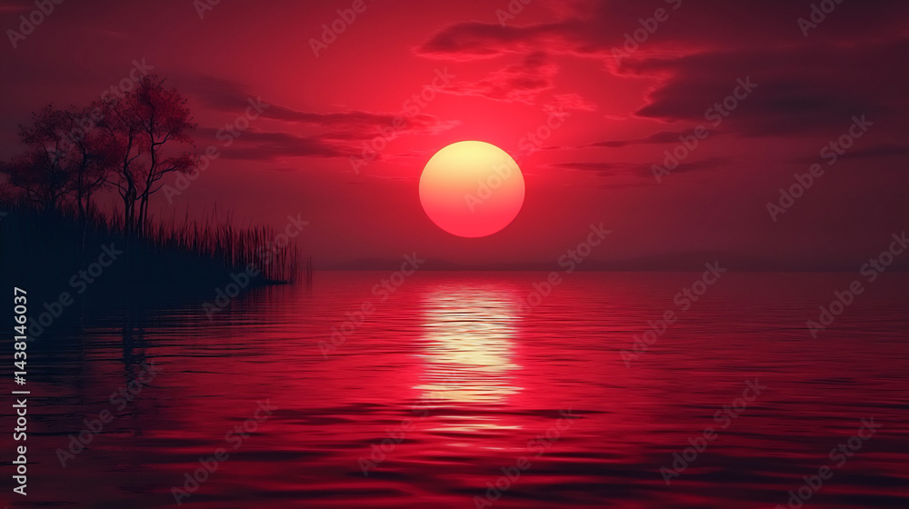 tranquil_lake_red_sunset, tranquil_lake_red_sunset,