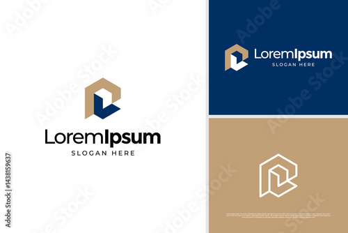 Geometric of letter P and L business real estate logo design template