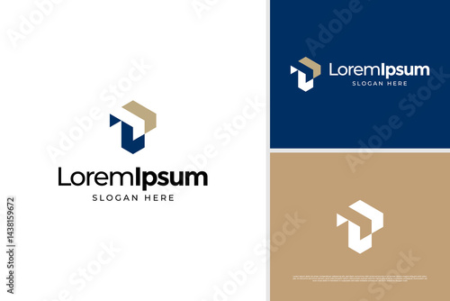 Geometric of letter P and T business real estate logo design template