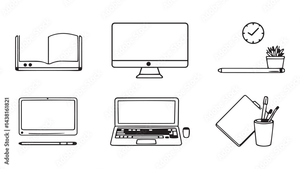 Desk set line art Desk set line art