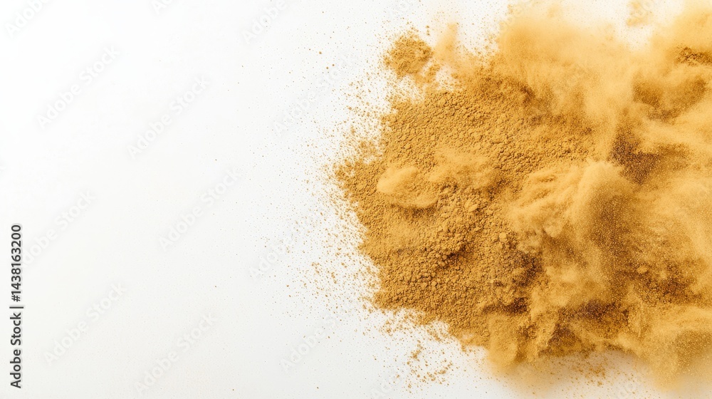 Rich brown powder pile on white background texture and detail Rich brown powder pile on white background texture and detail