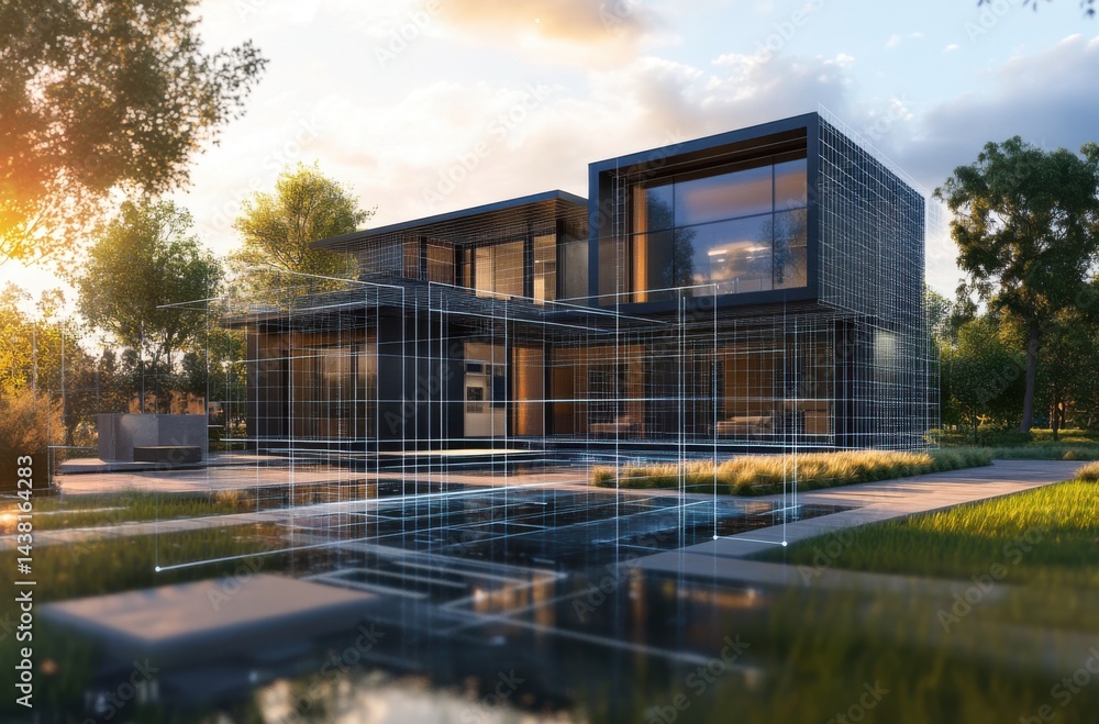 Obraz premium Architectural software promo screen with features: