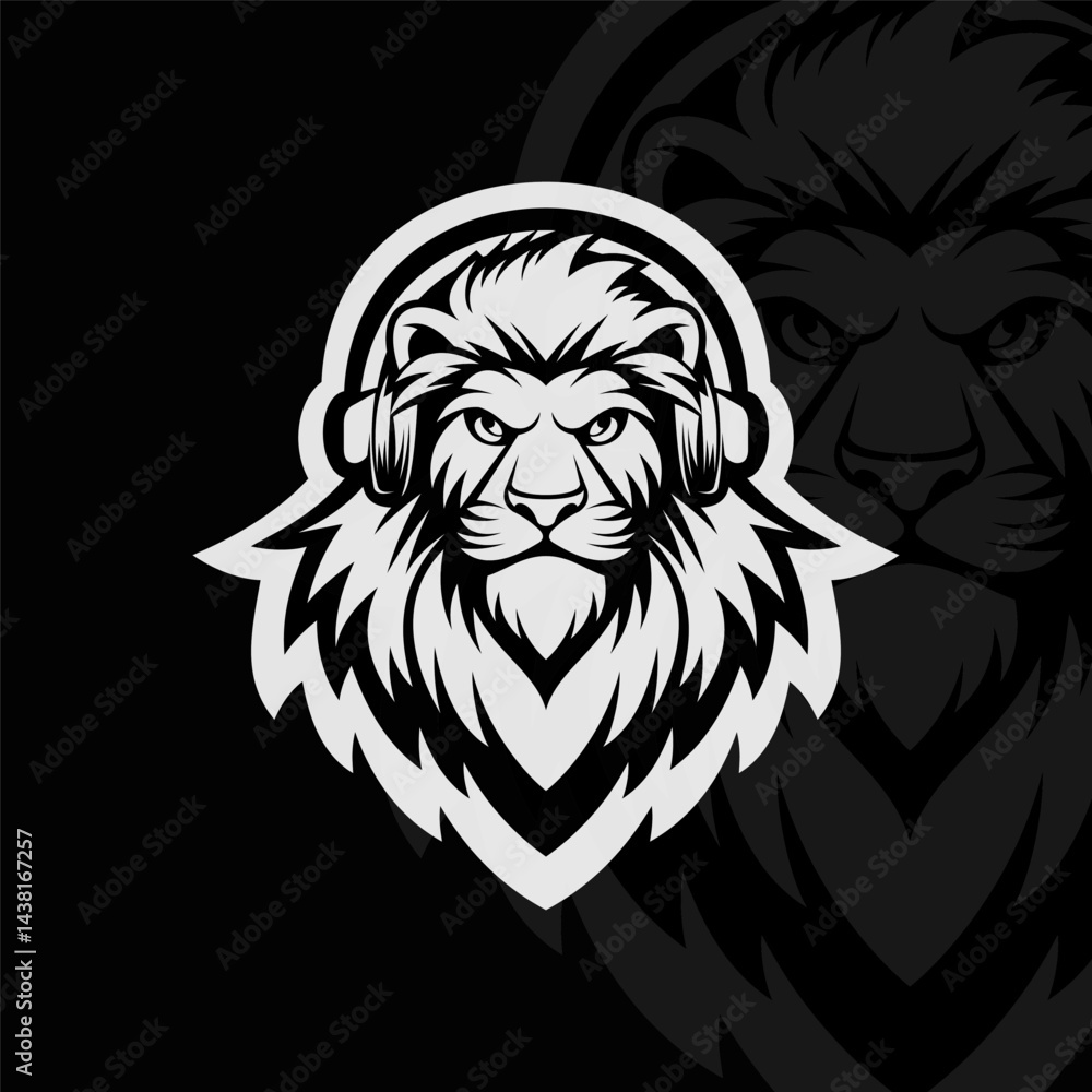 Obraz premium Lion mascot esport illustration logo design, black white