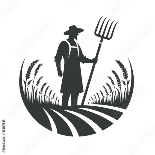 Black silhouette of a farmer with pitchfork