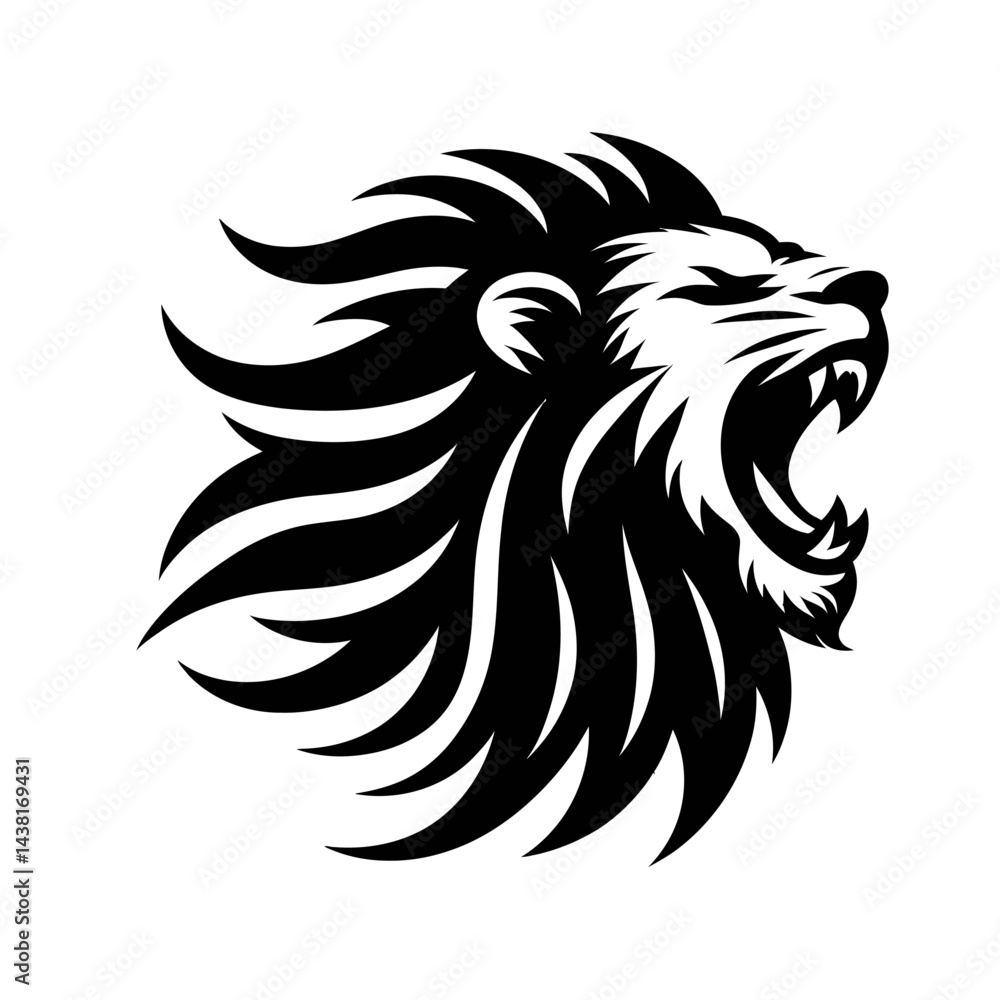Black silhouette of a lion roaring on a white background logo Black silhouette of a lion roaring on a white background logo