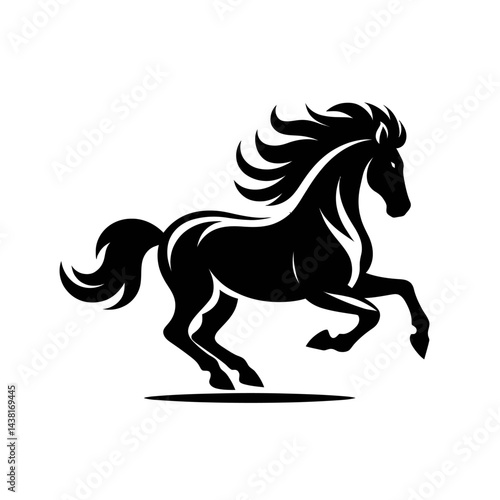 Silhouette of a horse galloping on a white background