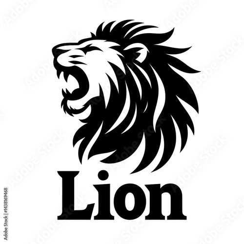Black silhouette of a lion roaring on a white background logo 