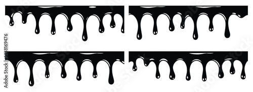 Black paint dripping vector illustration set