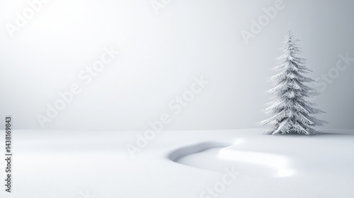 A small white tree in the middle of a snowy landscape