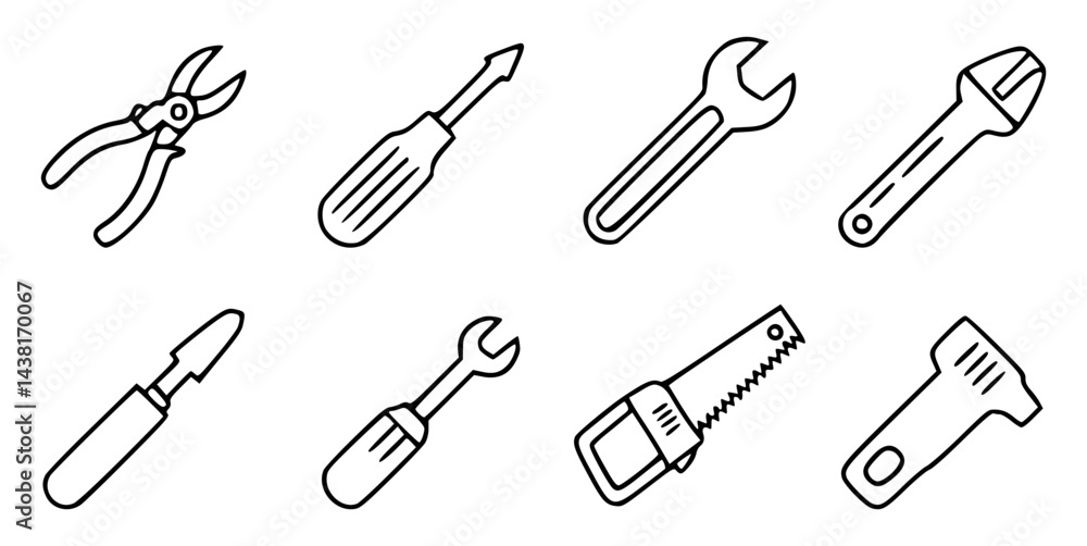 Hand drawn set of repair tools Hand drawn set of repair tools
