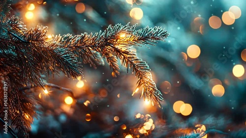 Wallpaper Mural Enchanting evergreen branches with twinkling lights in winter wonderland Torontodigital.ca