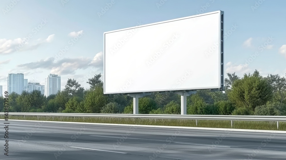 Fototapeta premium Blank billboard on the highway prime advertising space against clear blue sky