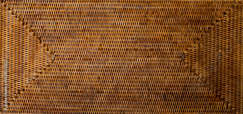 Handcraft weaving rattan basket trays. Thai tradition bamboo pattern nature textures background.