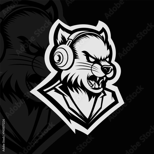 Puma mascot esport illustration logo design, black white
