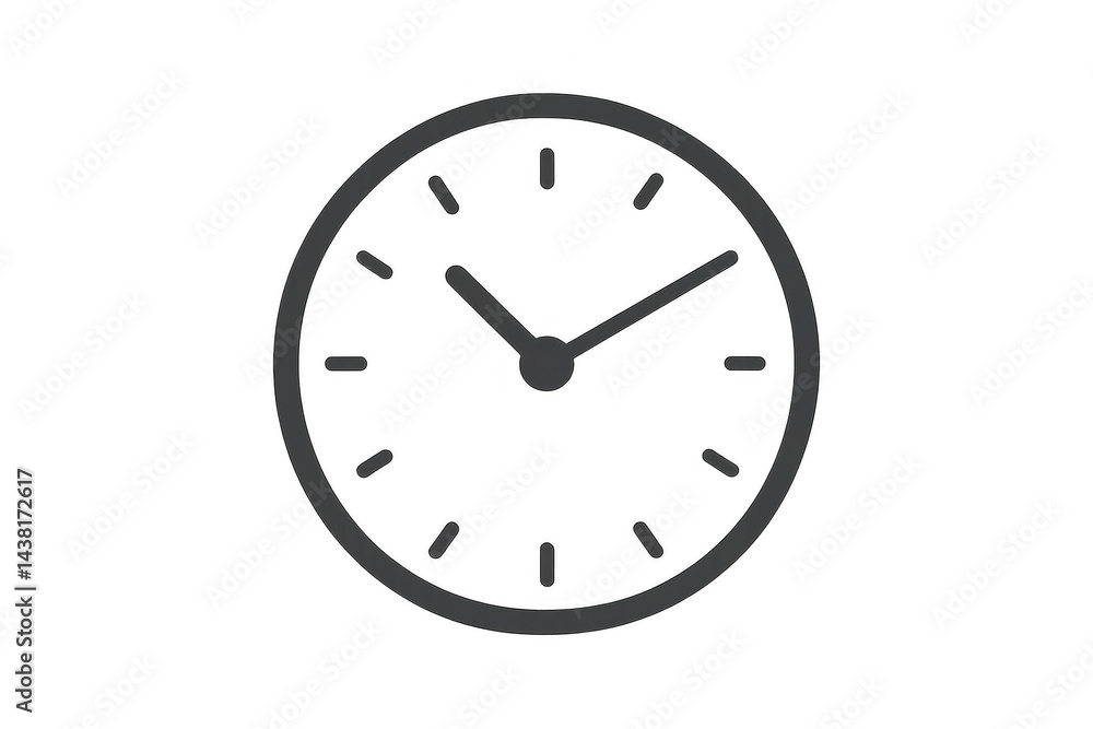 Minimalist analog clock showing the time at 2:08 with simple hour and minute markers. Minimalist analog clock showing the time at 2:08 with simple hour and minute markers.