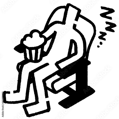 映画を観ながら居眠りをする棒人間。