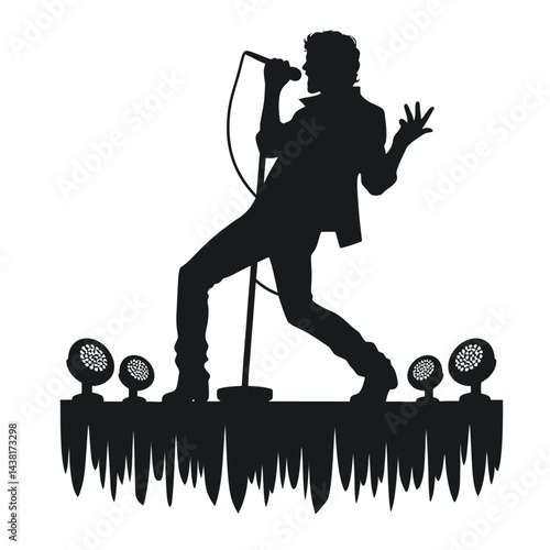 Black silhouette of a singer performing on stage