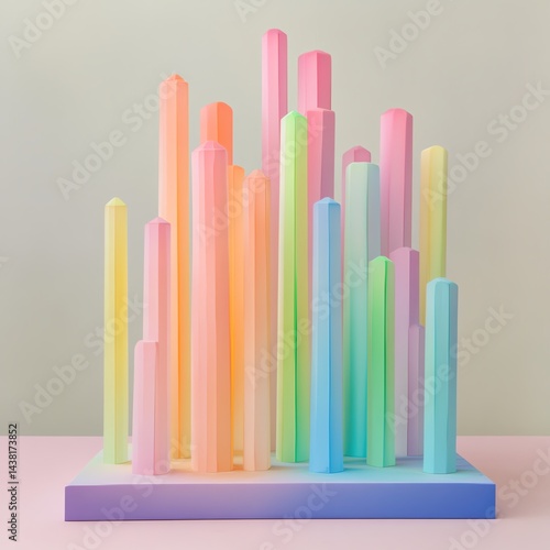 Colorful abstract geometric shapes on pastel background.