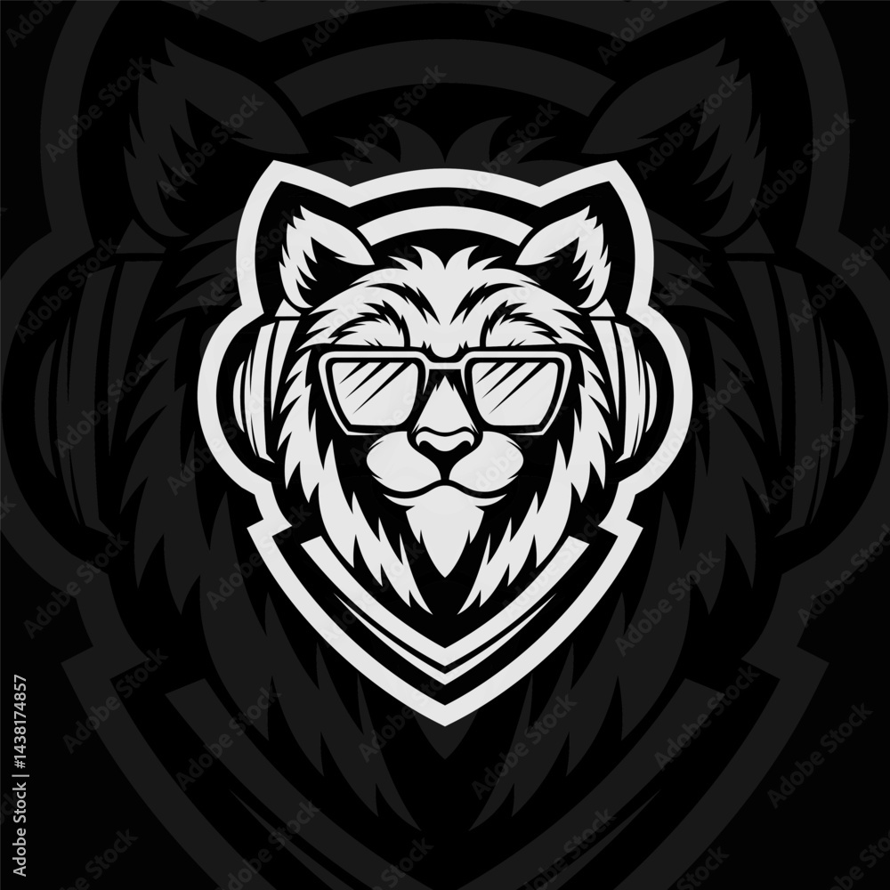 Fototapeta premium Tiger with eyeglasses, mascot esport illustration logo design, black white